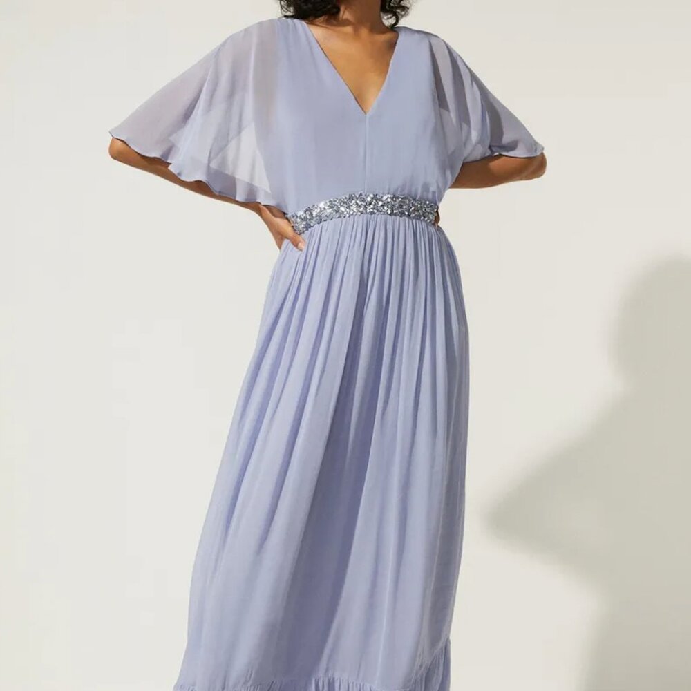 Plunge V Neck Embellished Waist Maxi Bridesmaid Dress